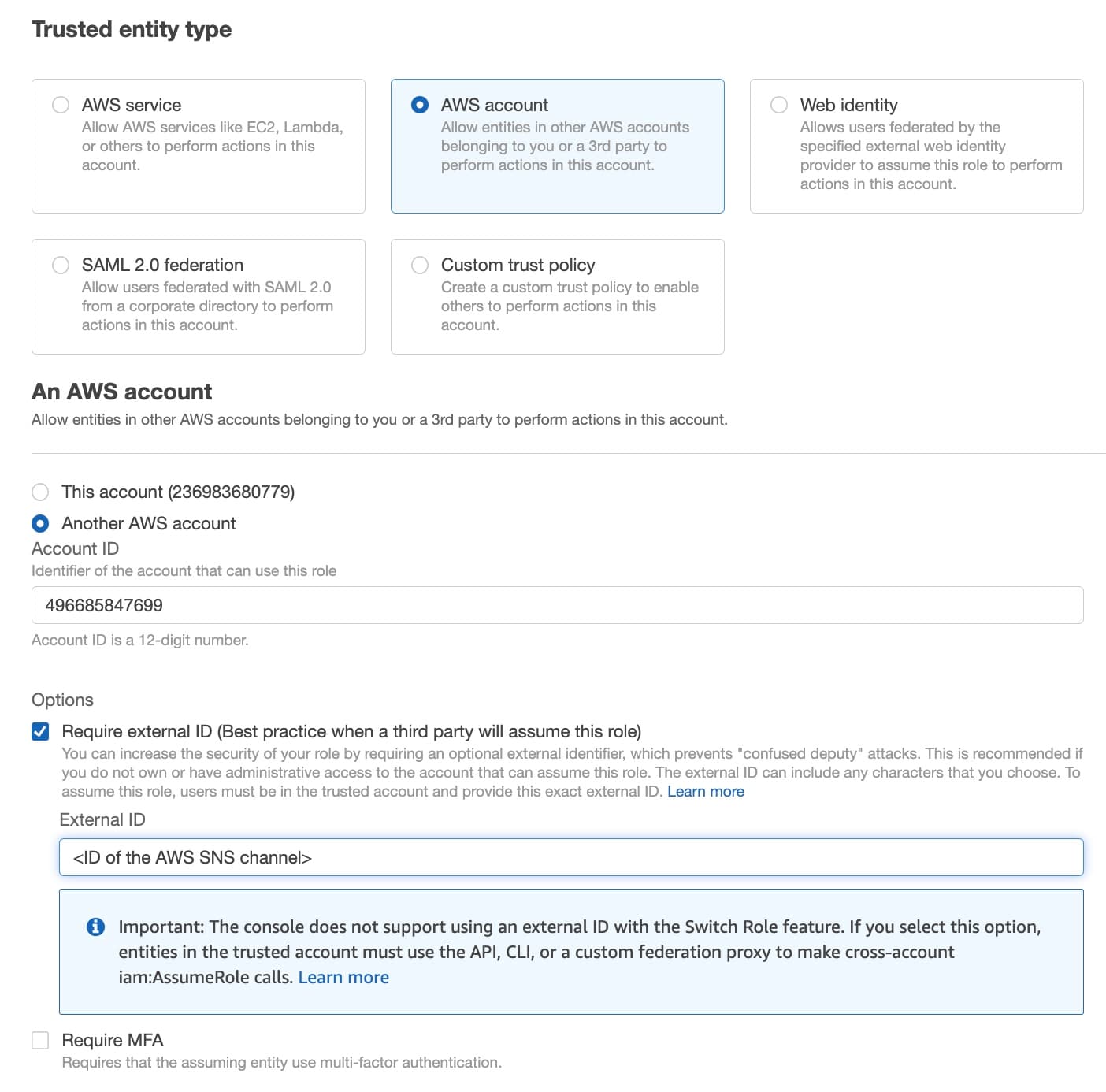 Configuring a new AWS role with an external ID